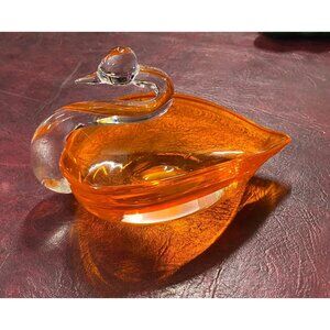 Vintage Art Glass Swan Trinket Jewelry Candy Dish Elegant vintage mid-century